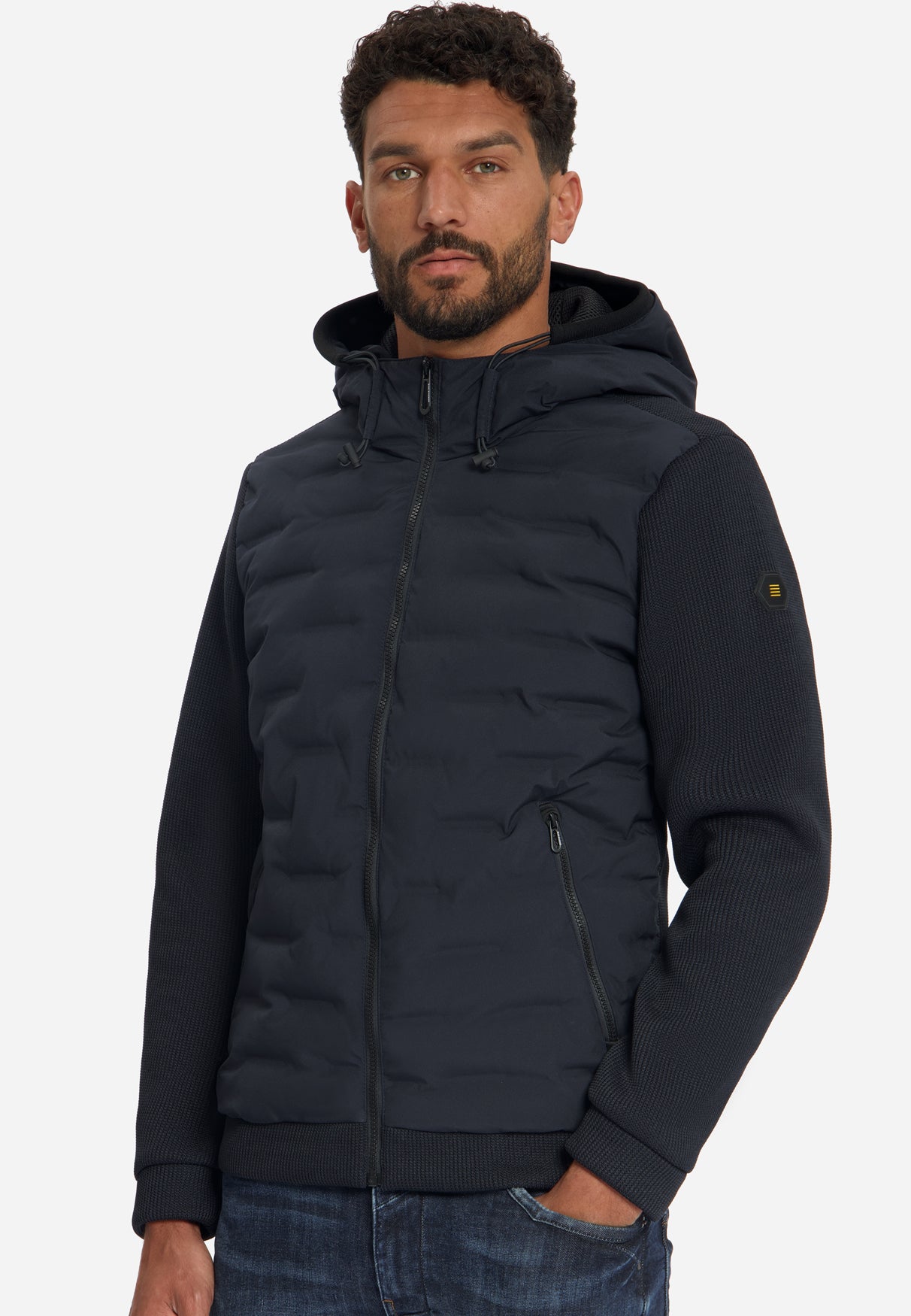 Jacket Short Fit Sealed Hooded Knitted Mix | Dark Night
