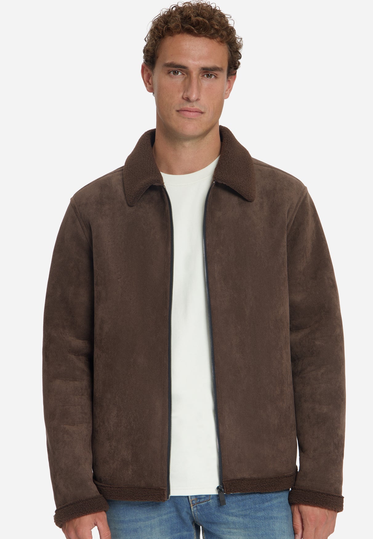 Suede Look Jacket | Dark Brown