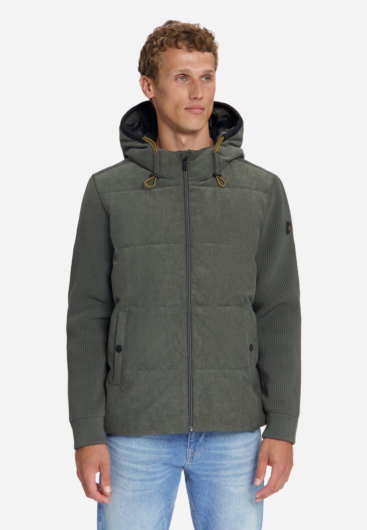 Corduroy Mix Hooded Jacket | Army