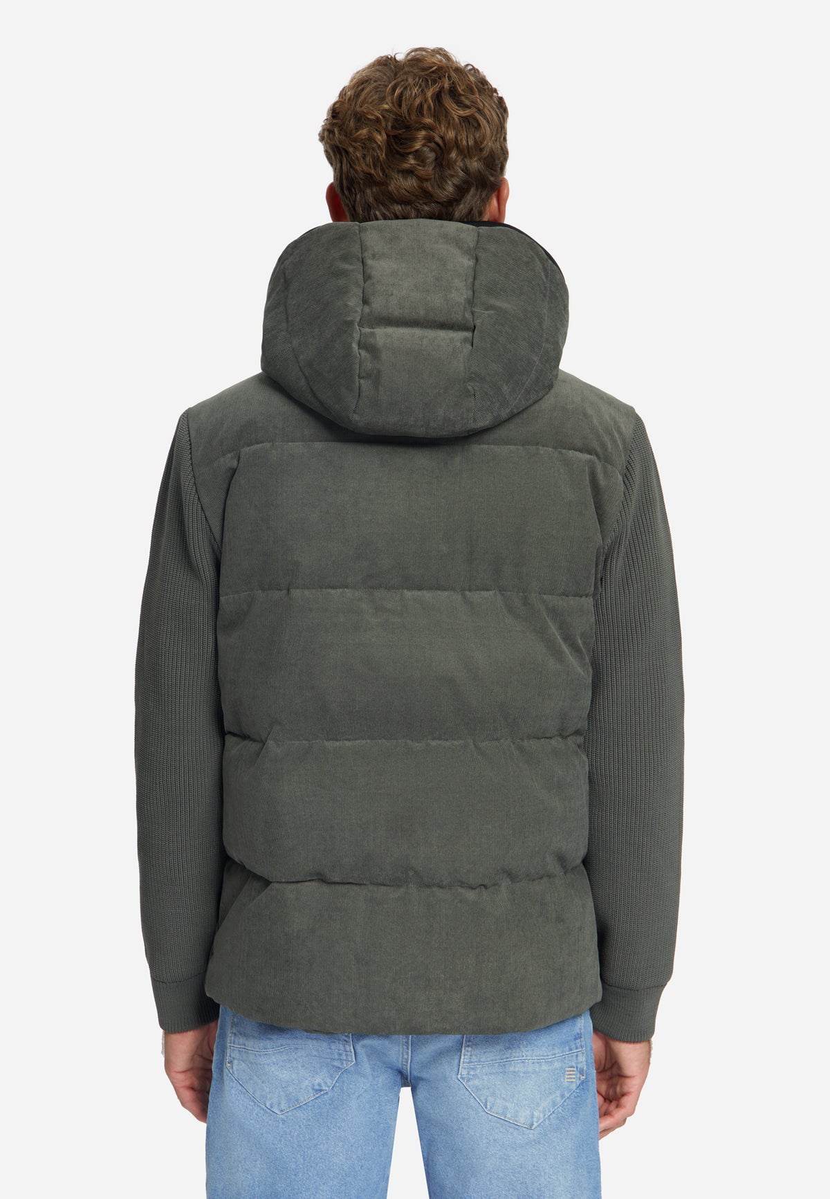 Corduroy Mix Hooded Jacket | Army