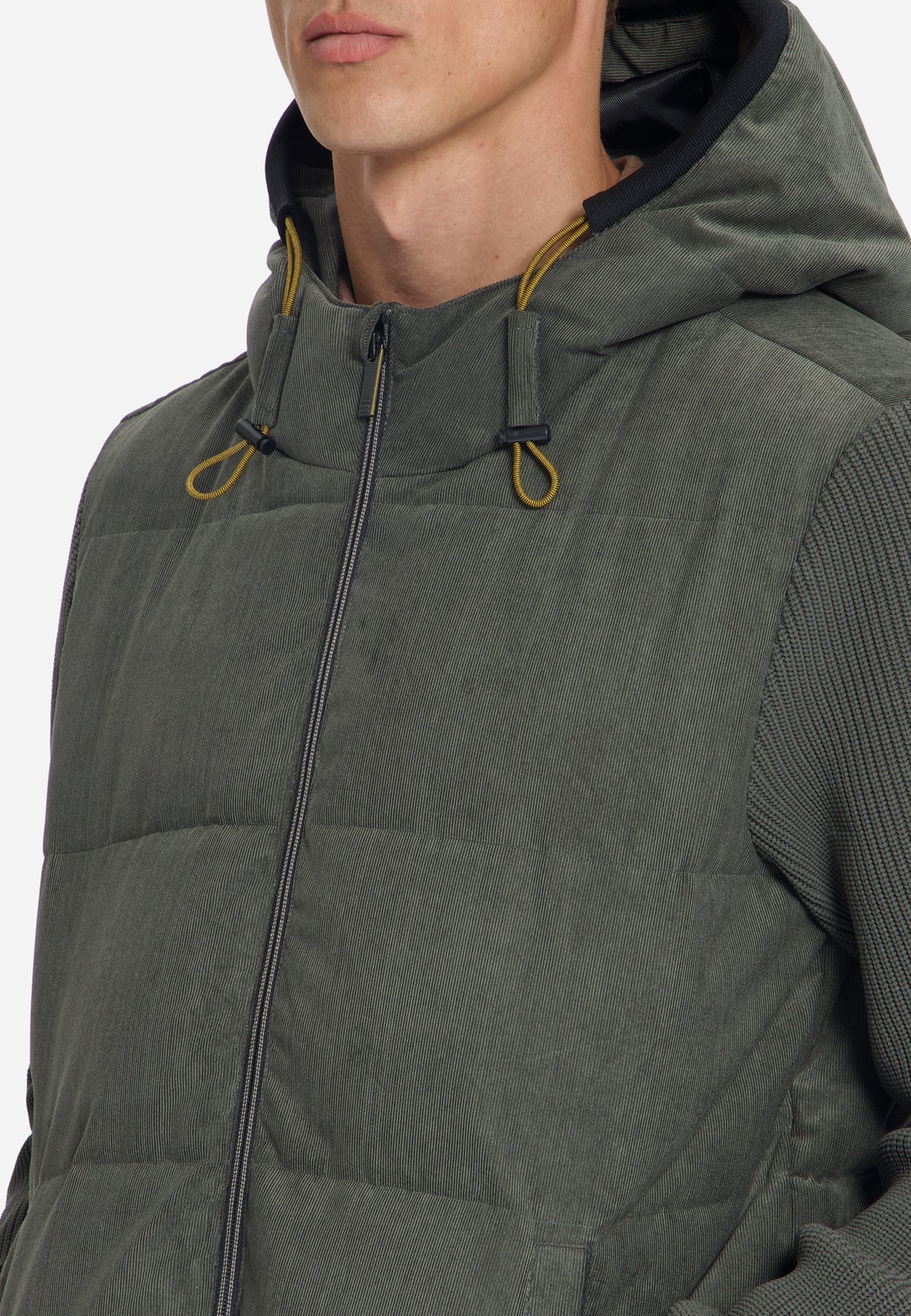 Corduroy Mix Hooded Jacket | Army