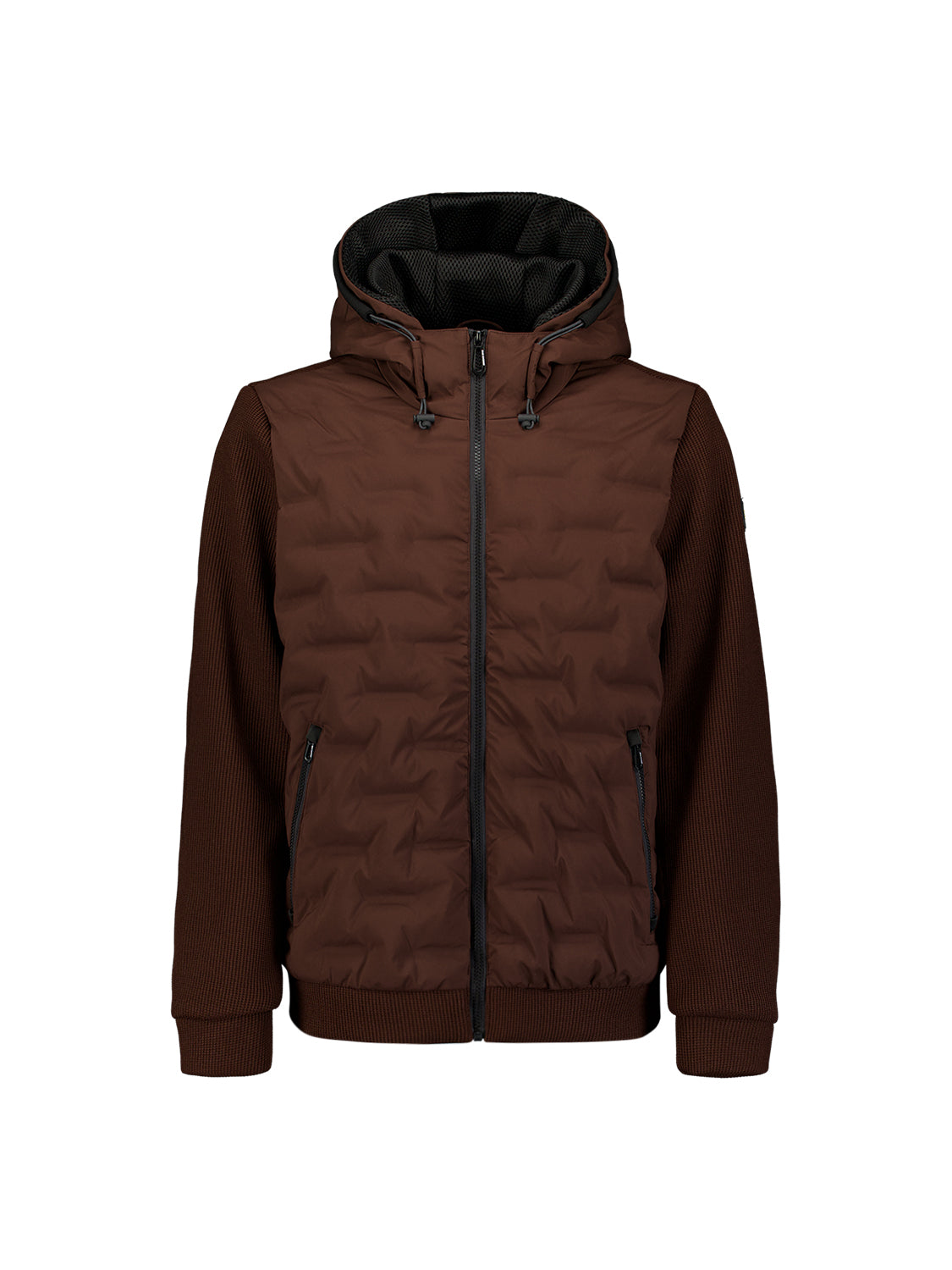 Jacket Short Fit Sealed Hooded Knitted Mix | Dark Brown