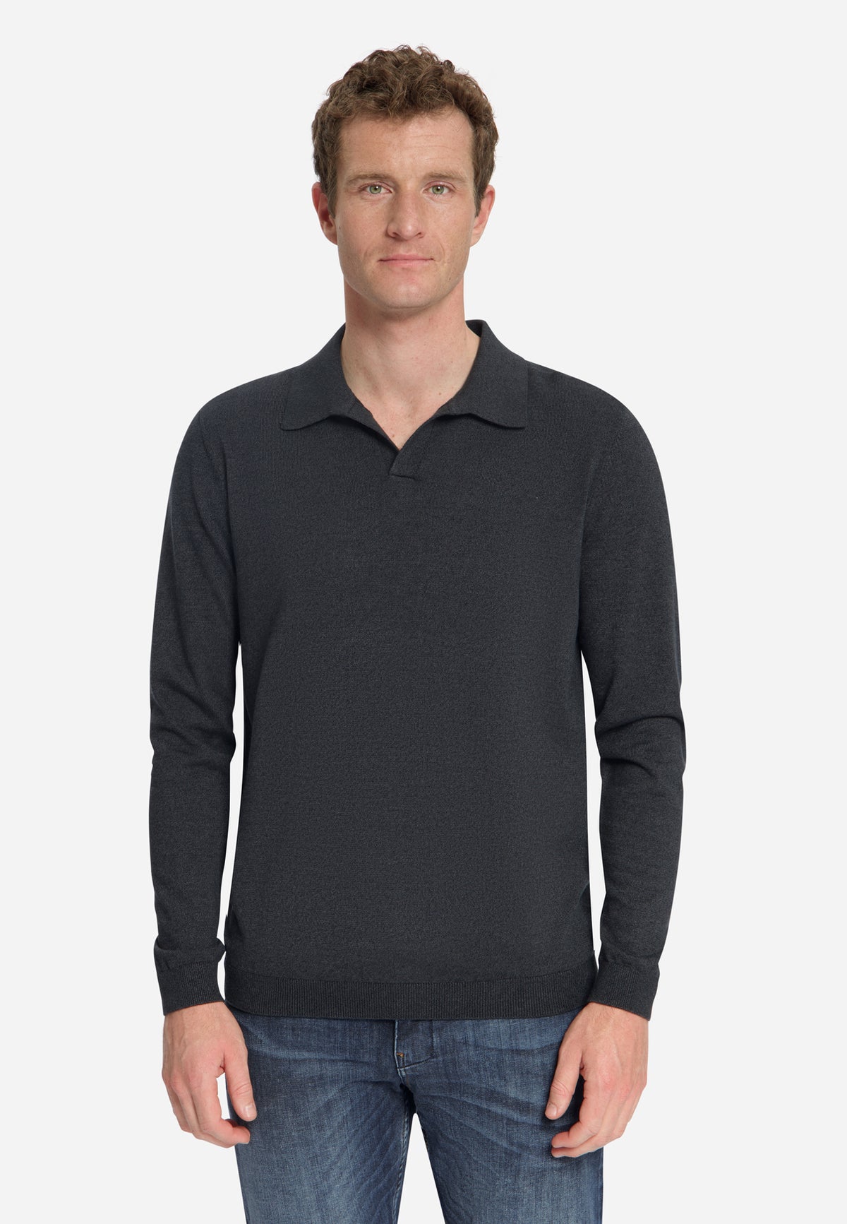 Melange Polo Jumper | Dark Grey