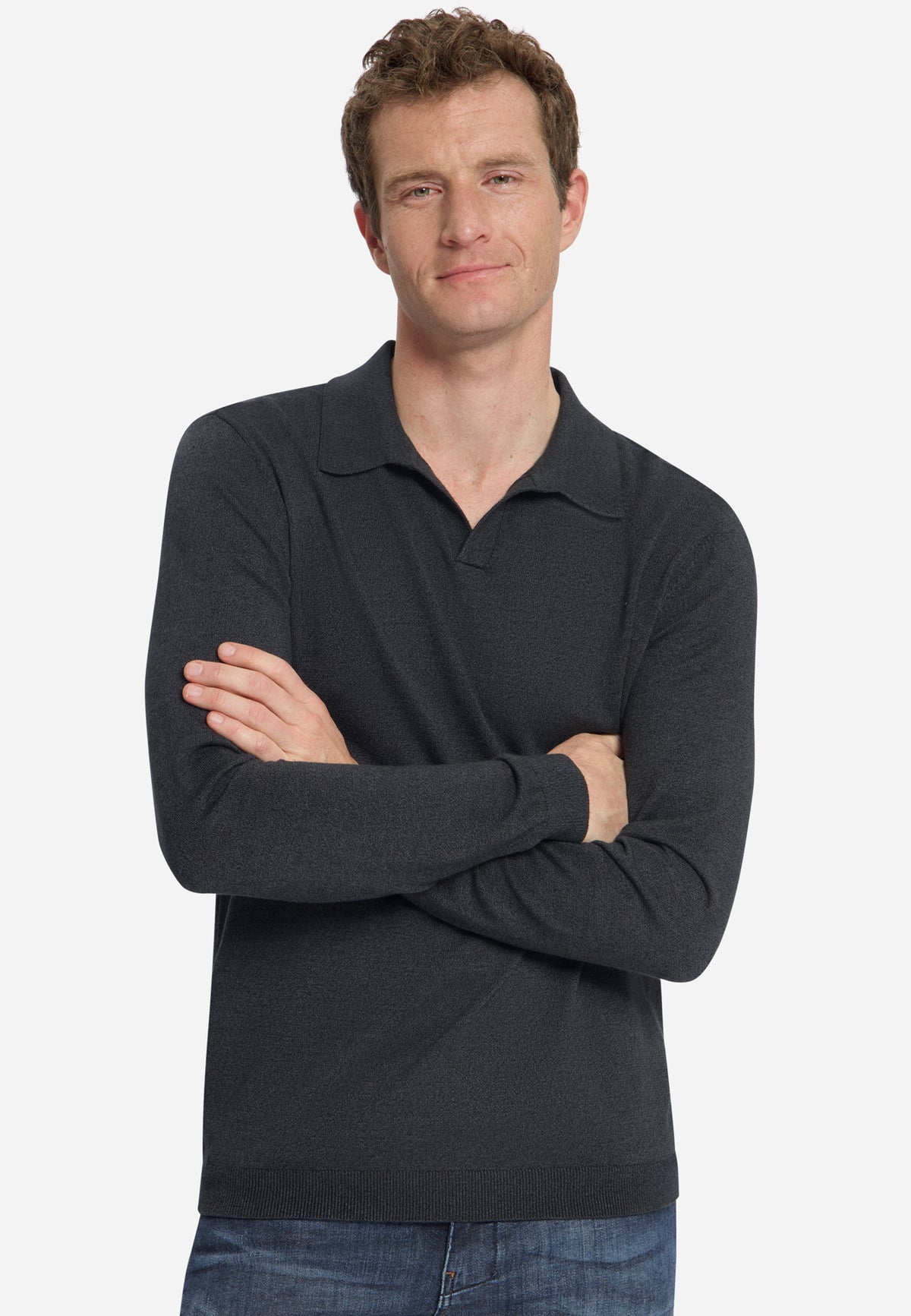 Melange Polo Jumper | Dark Grey