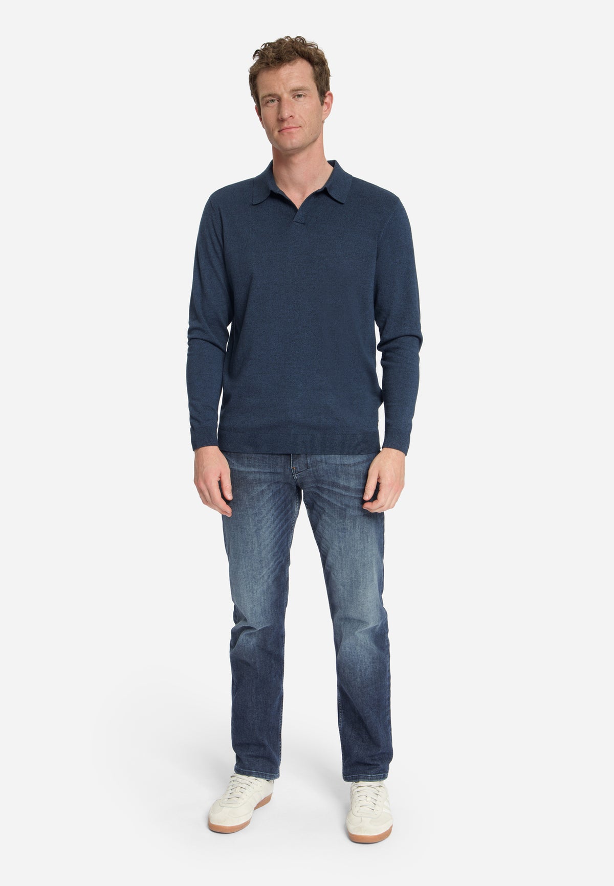 Melange Polo Jumper | Navy