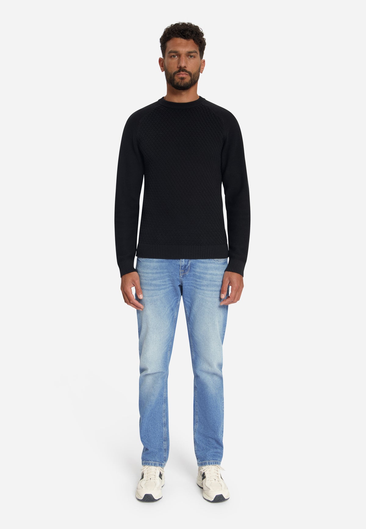Cable Knit Crew Neck Jumper | Black