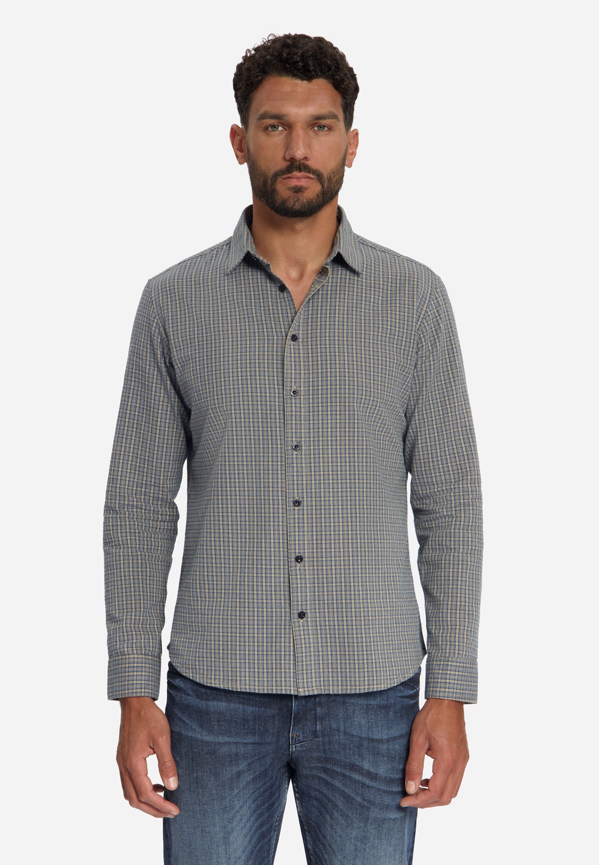 Cotton Micro Check Shirt | Sand