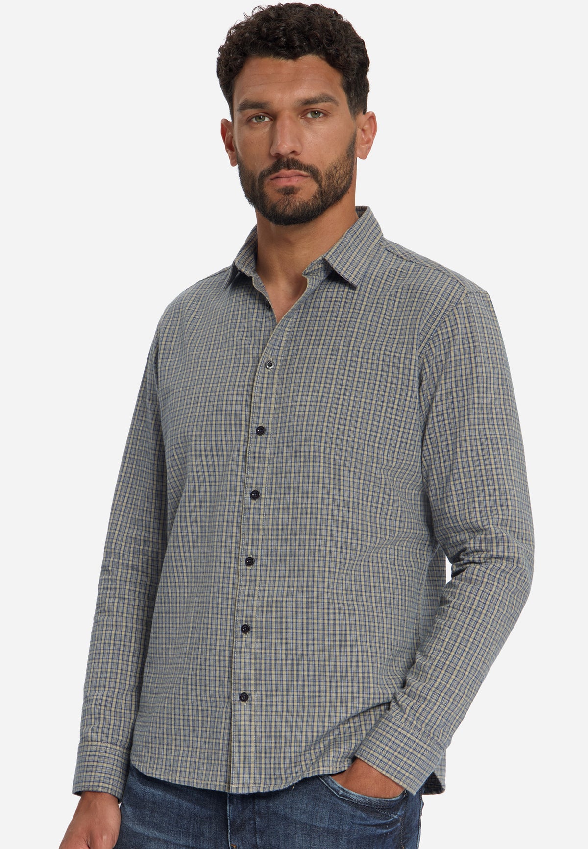 Cotton Micro Check Shirt | Sand