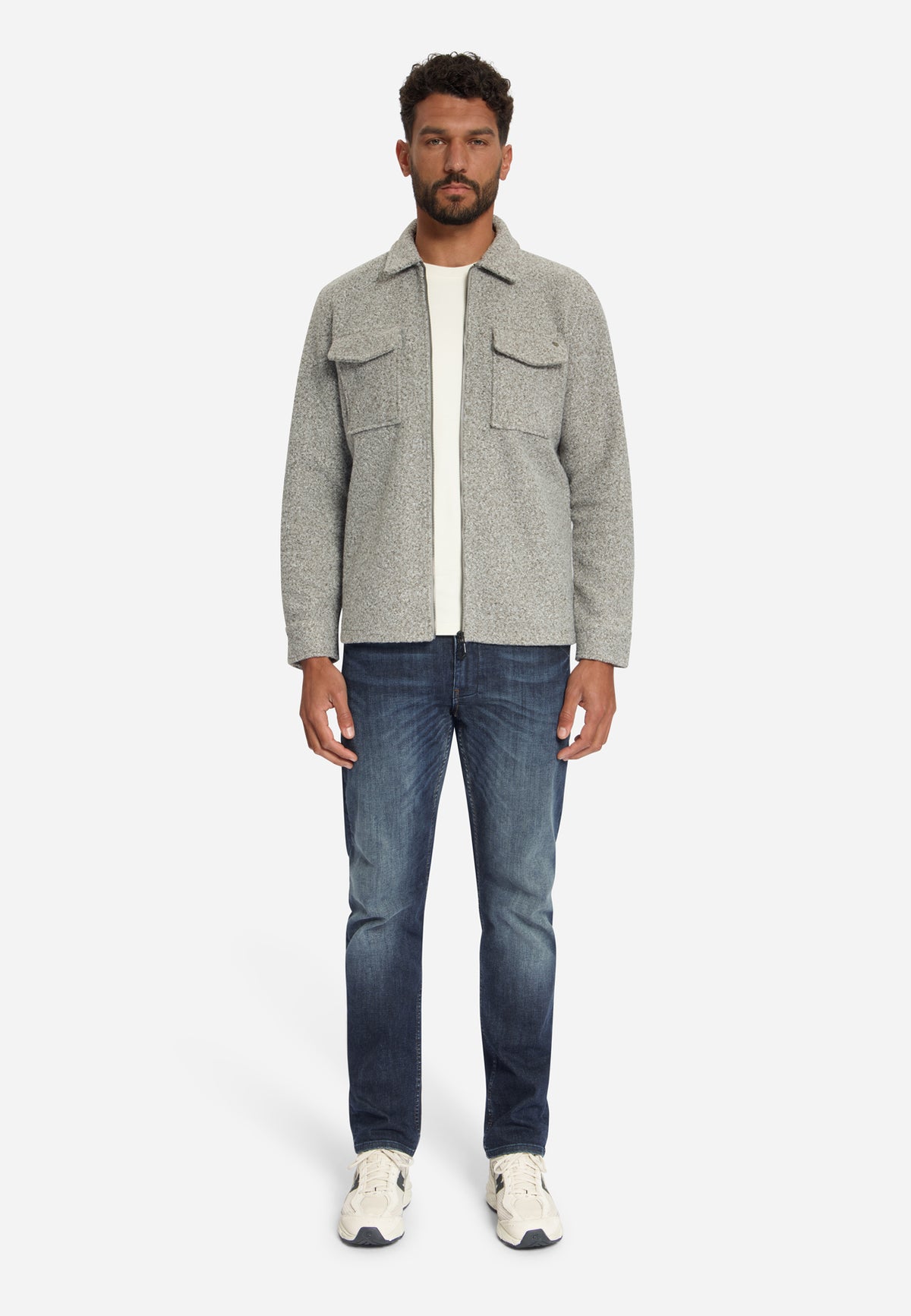 Bouclé Zip-Up Overshirt | Grey Melange