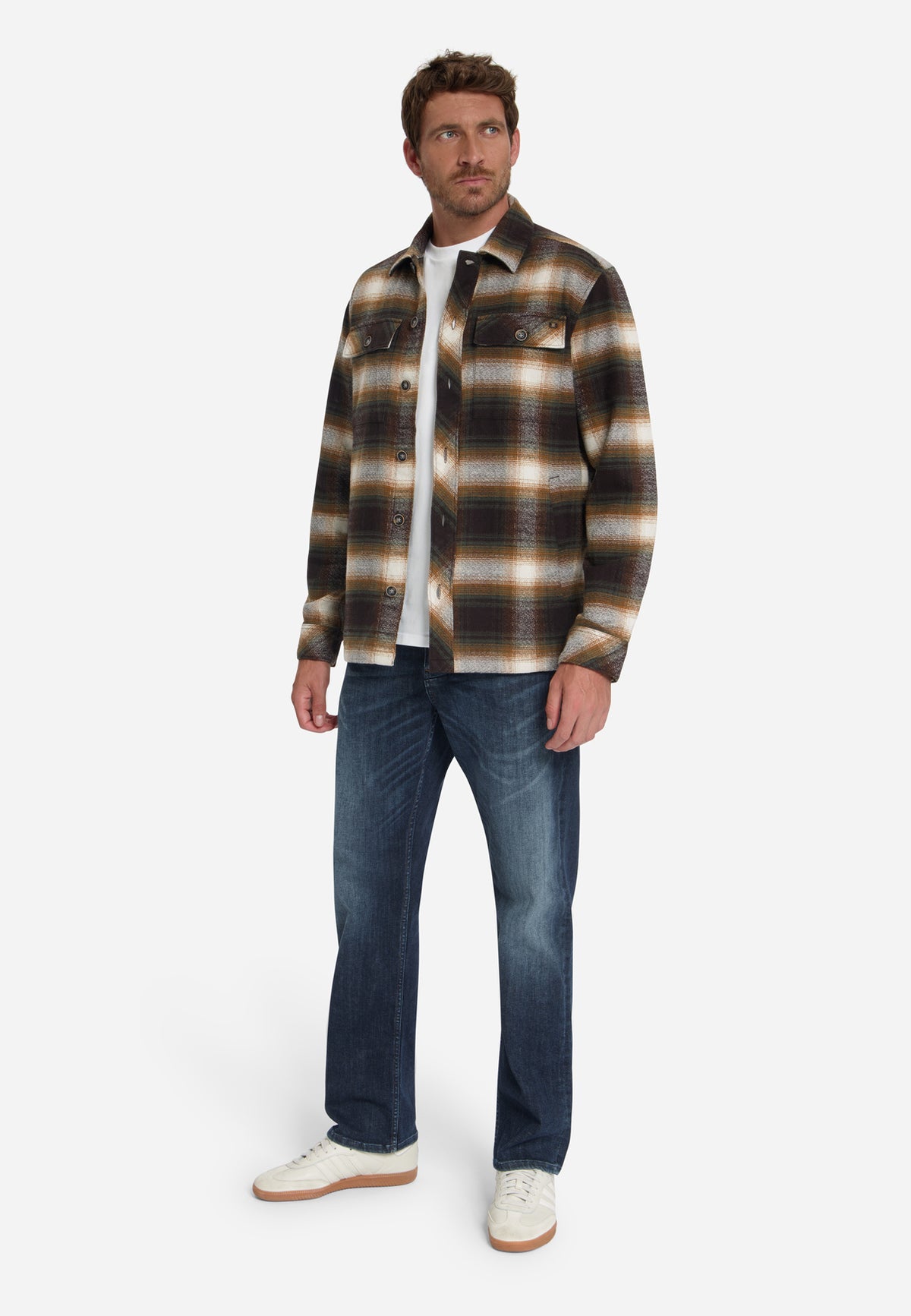 Cotton Checked overshirt | Stone