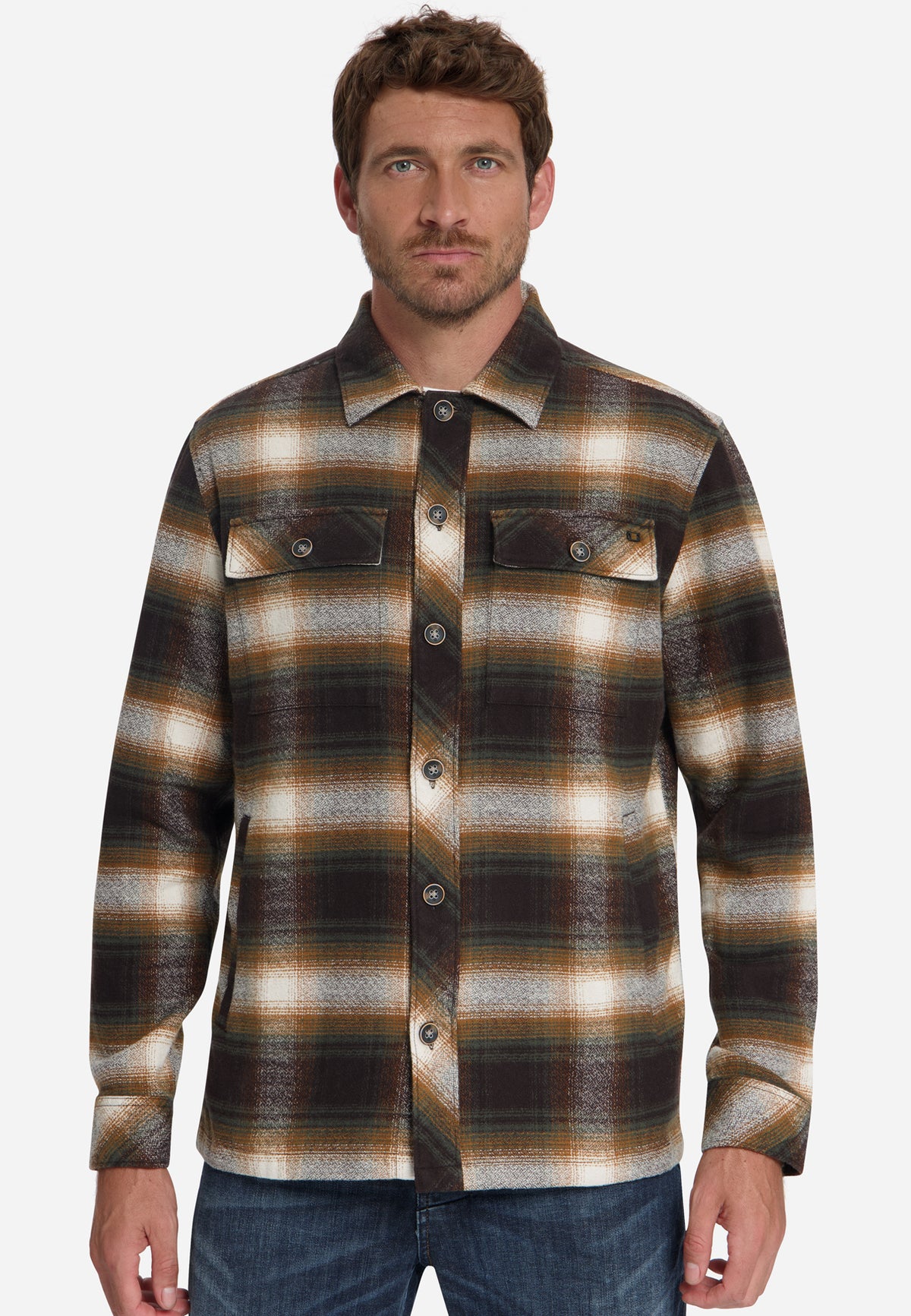 Cotton Checked overshirt | Stone