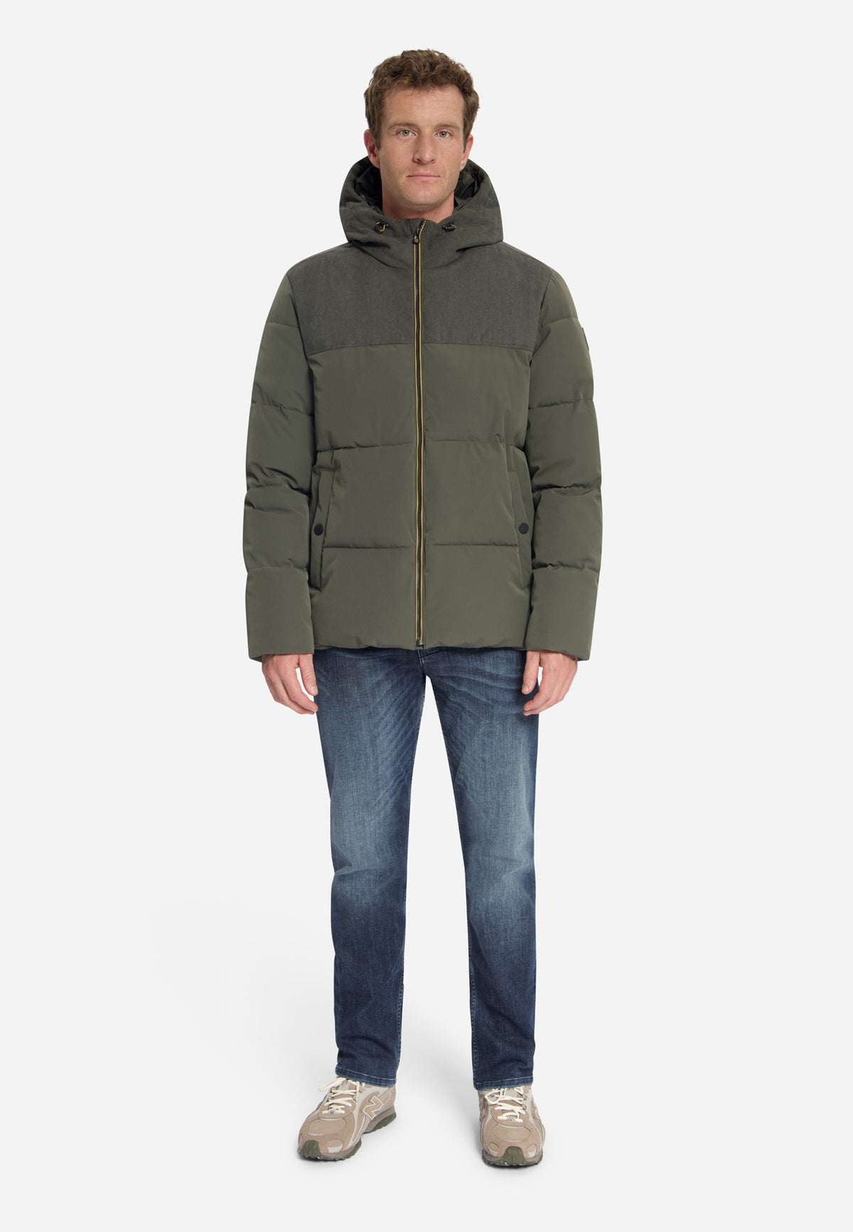 Jacket Short Fit Puffer Corduroy Mix | Army