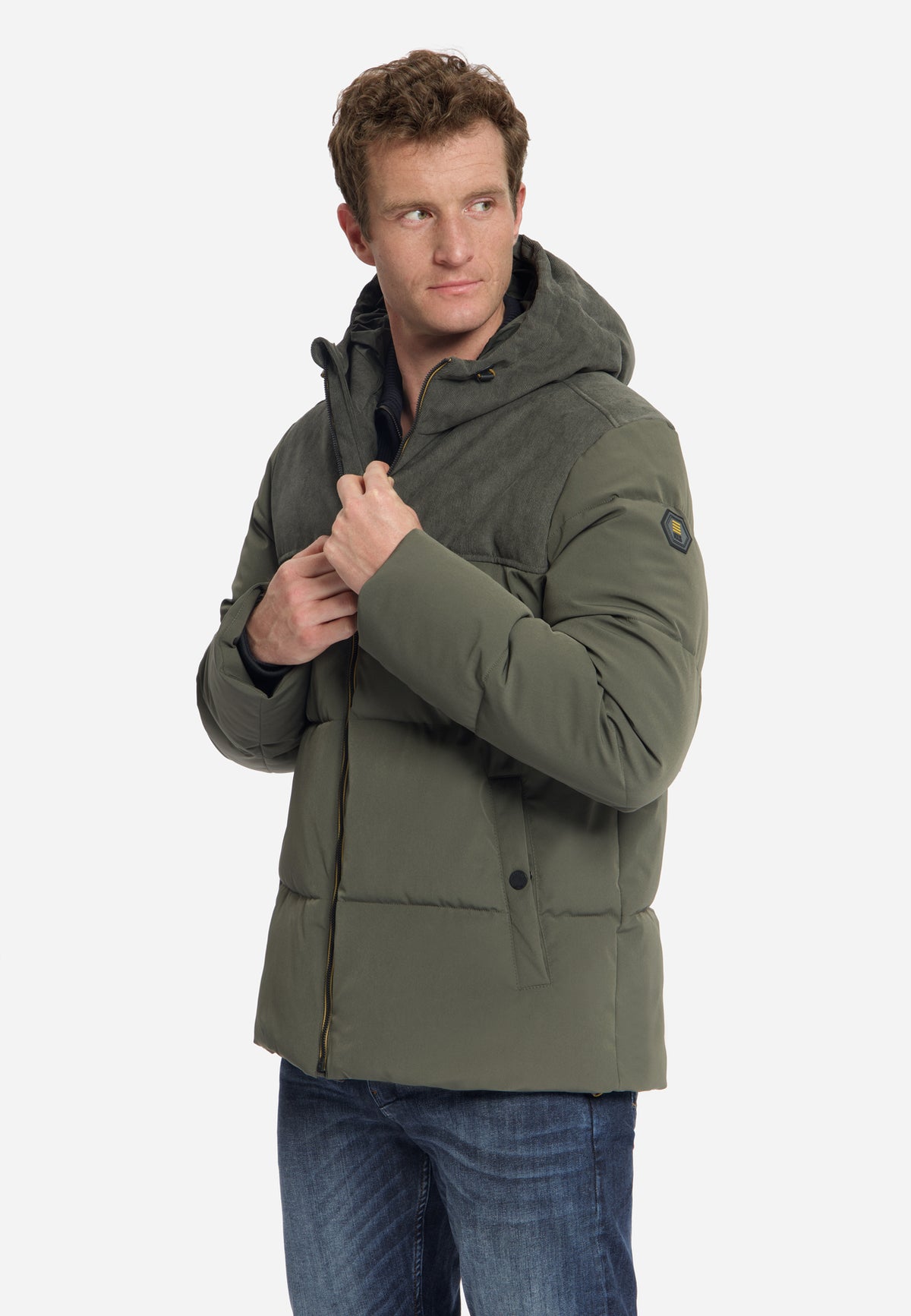 Jacket Short Fit Puffer Corduroy Mix | Army