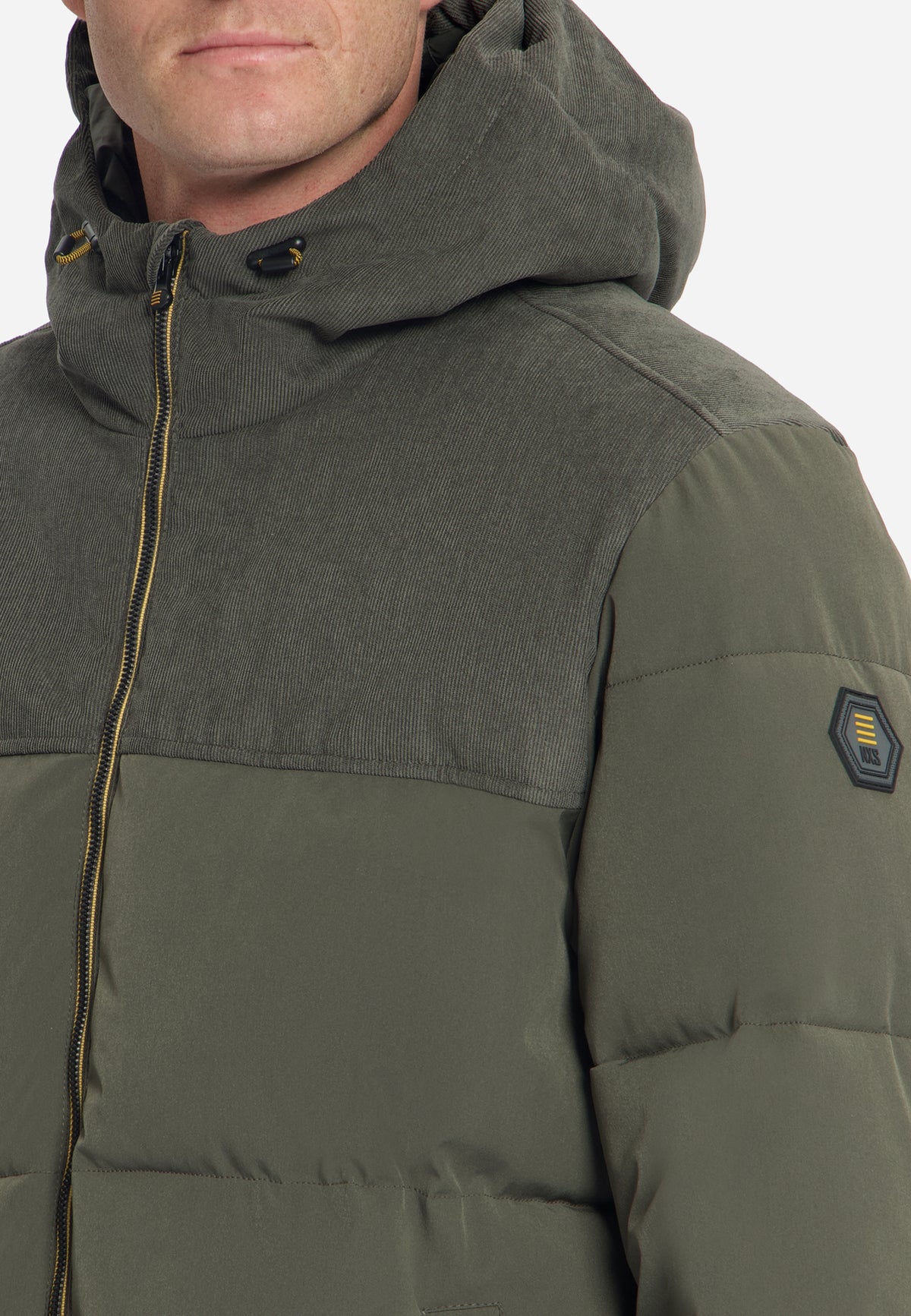 Jacket Short Fit Puffer Corduroy Mix | Army