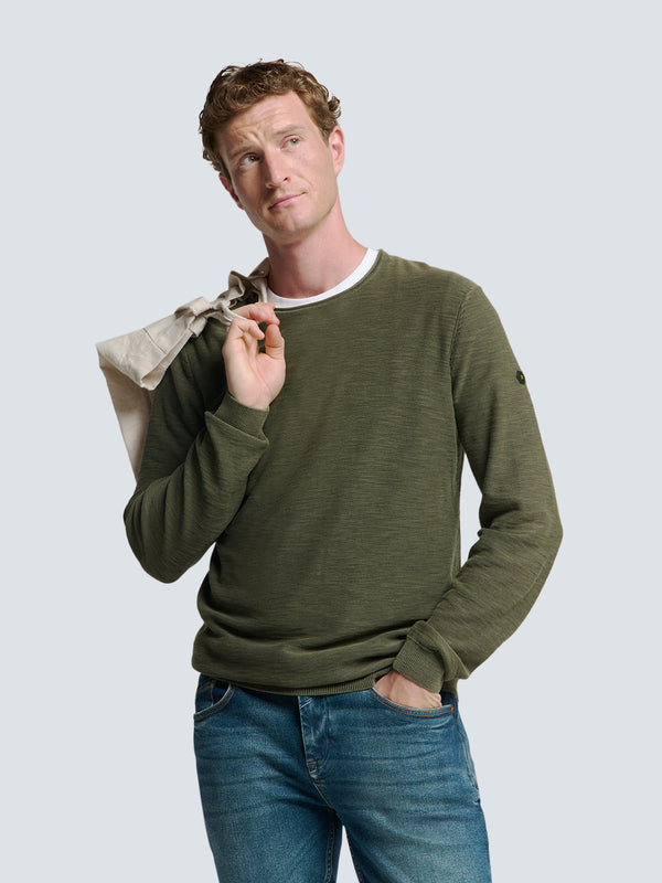 Timeless Basics Stone Washed Jumper | Dark Moss