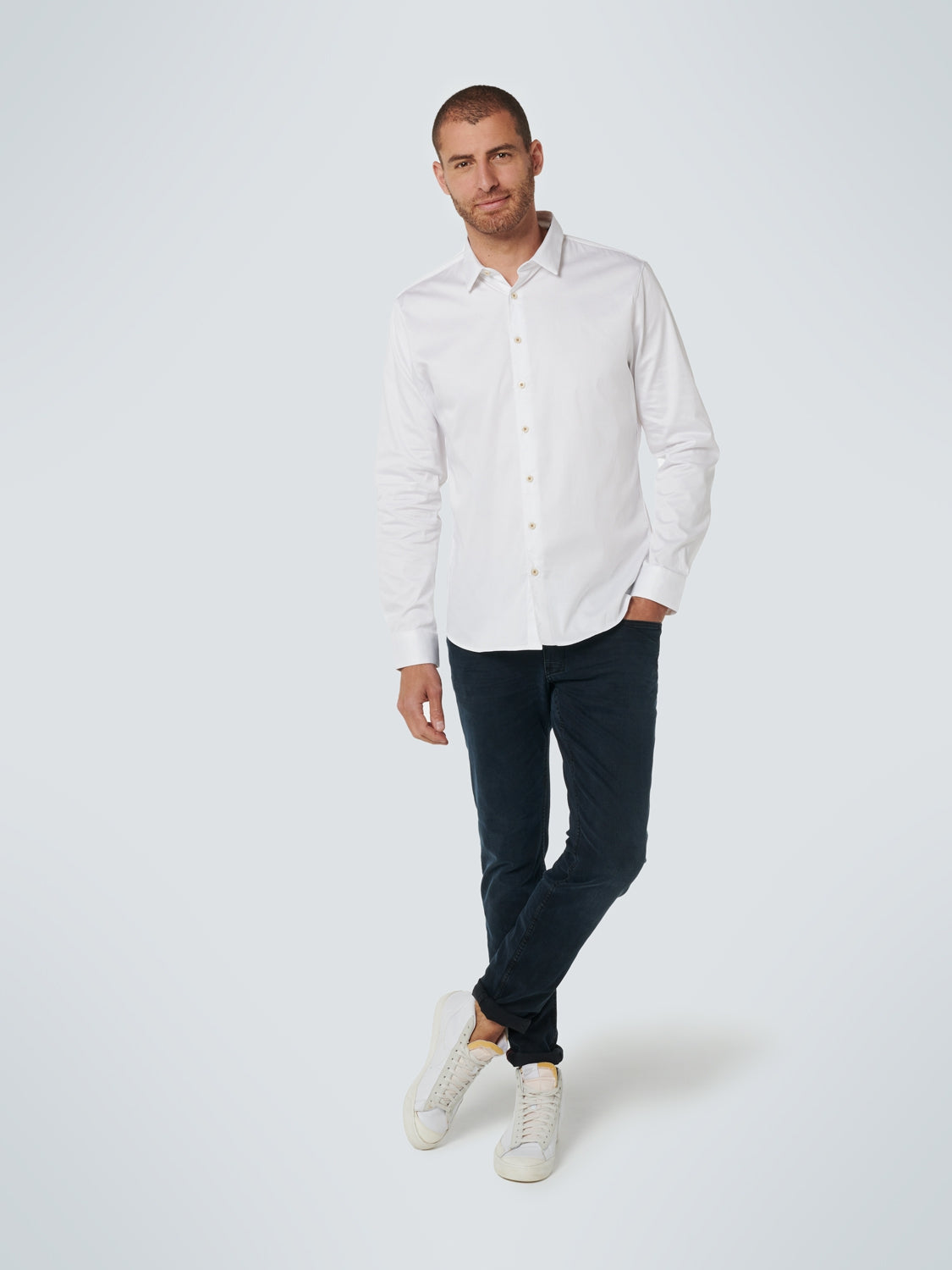 Basic Stretch Shirt Satin Weave | White