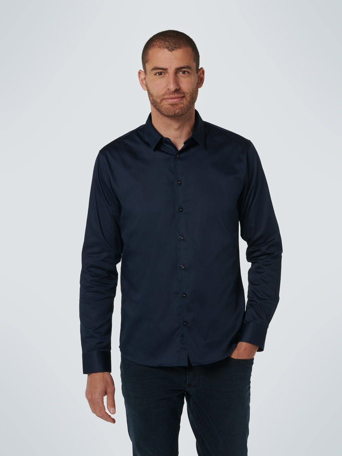 Basic Stretch Shirt Satin Weave | Navy