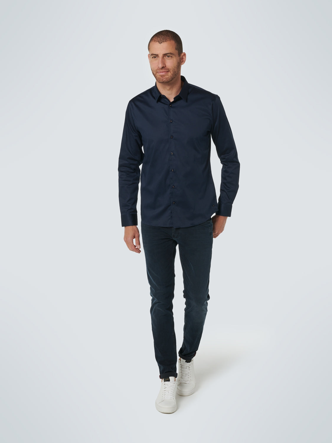 Basic Stretch Shirt Satin Weave | Navy