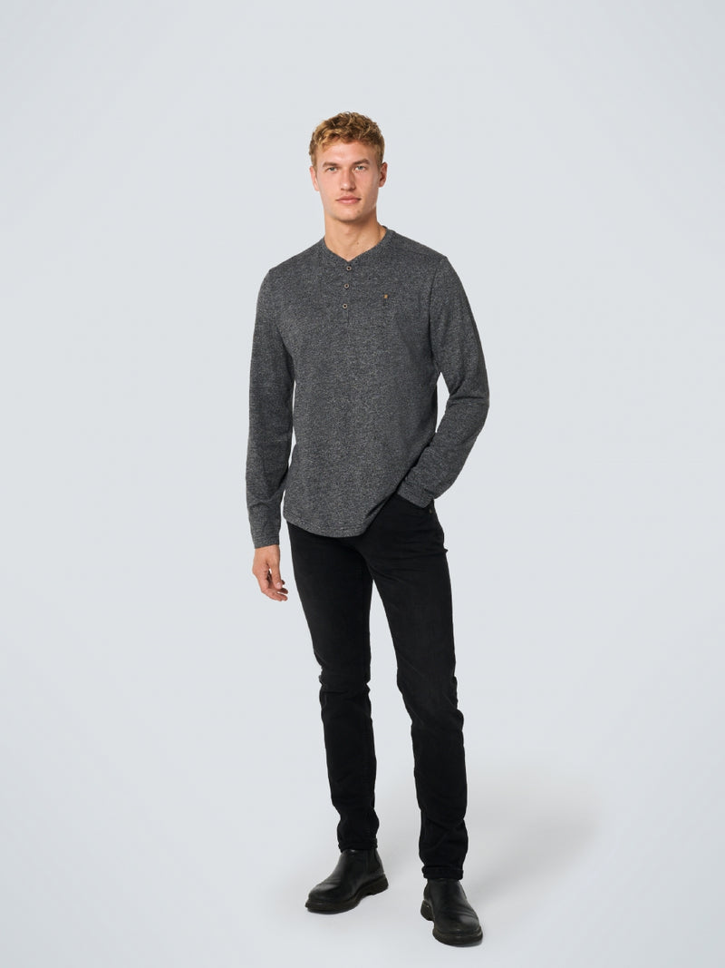 T-Shirt Long Sleeve Granddad 2 Coloured Melange Organic Cotton | Black