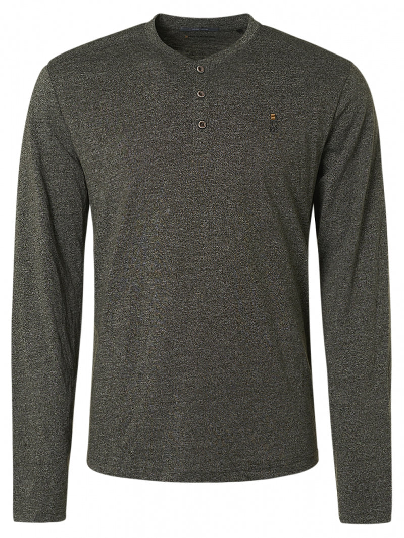 T-Shirt Long Sleeve Granddad 2 Coloured Melange Organic Cotton | Moss
