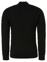 Cardigan High Neck Jacquard Knit Solid | Black