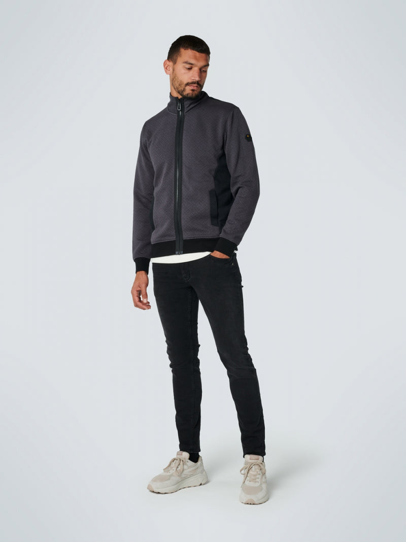 Sweater Full Zipper 2 Colour Jacquard | Charcoal