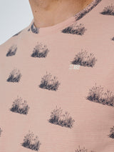 T-Shirt Crewneck Allover Printed 3 Colour Stripe | Peach