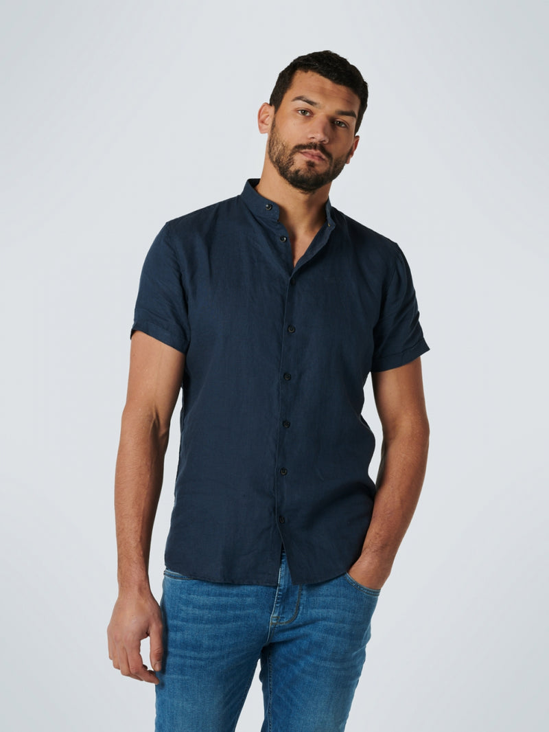 Shirt Short Sleeve Granddad Linen Solid | Airforce
