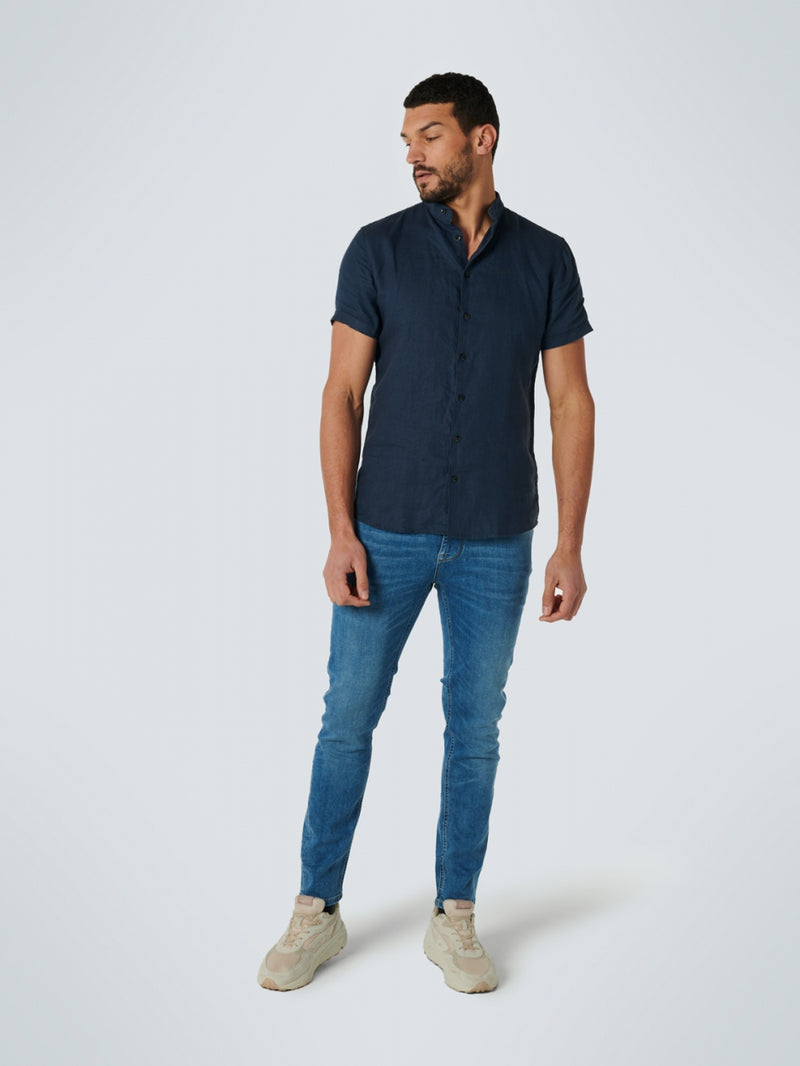 Shirt Short Sleeve Granddad Linen Solid | Airforce
