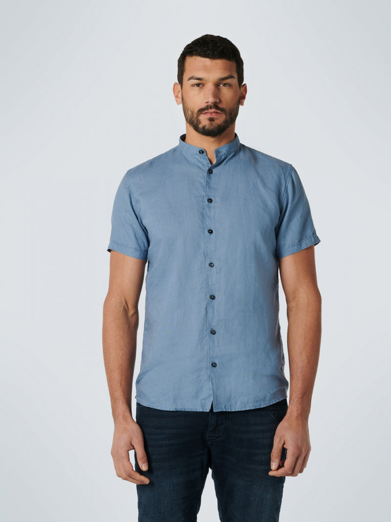 Shirt Short Sleeve Granddad Linen Solid | Washed Blue