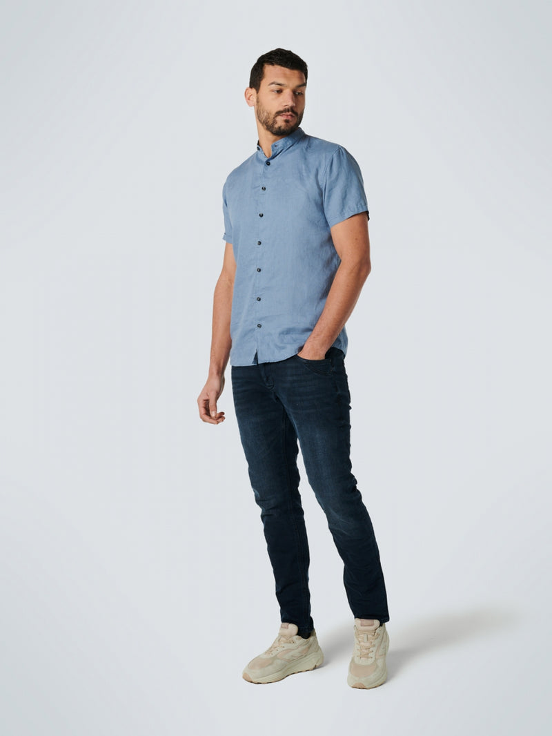 Shirt Short Sleeve Granddad Linen Solid | Washed Blue