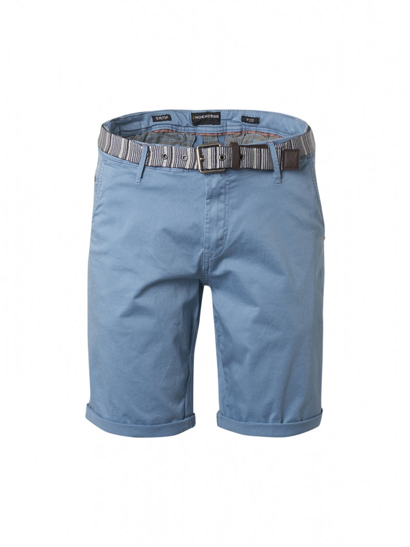 Short Chino Garment Dyed Twill Stretch With Belt | Washed Blue