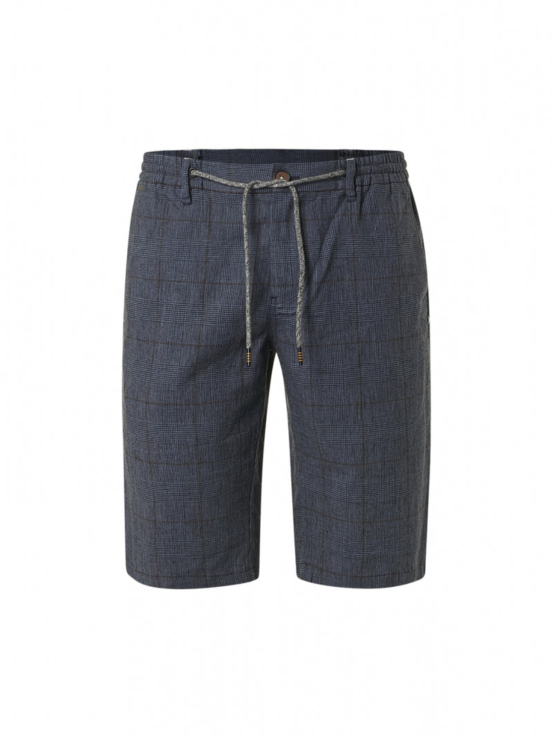 Short Check With Linen | Washed Blue
