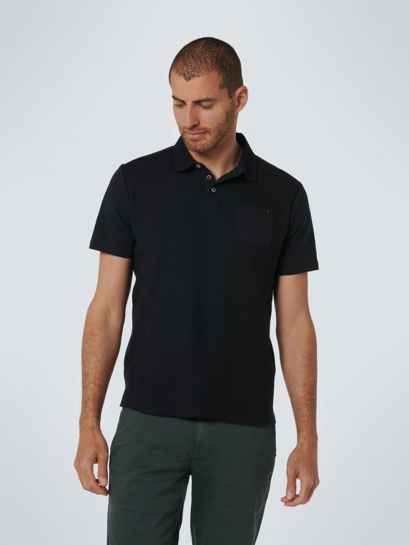 Polo Solid Jacquard Mixed With Jersey | Black