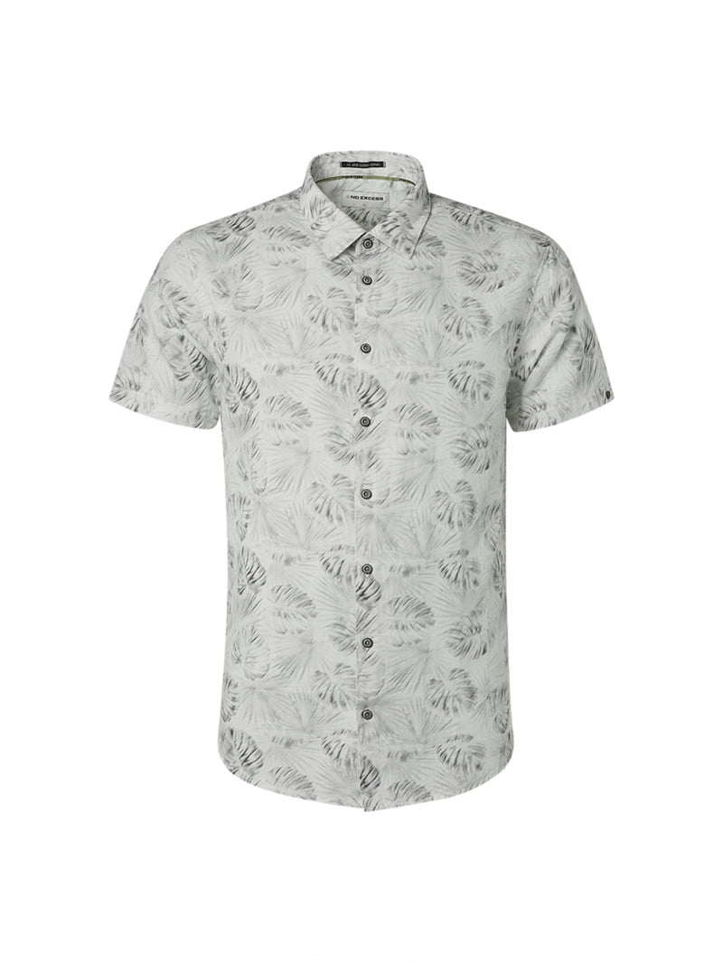 Shirt Short Sleeve Allover Printed With Linen | Smoke