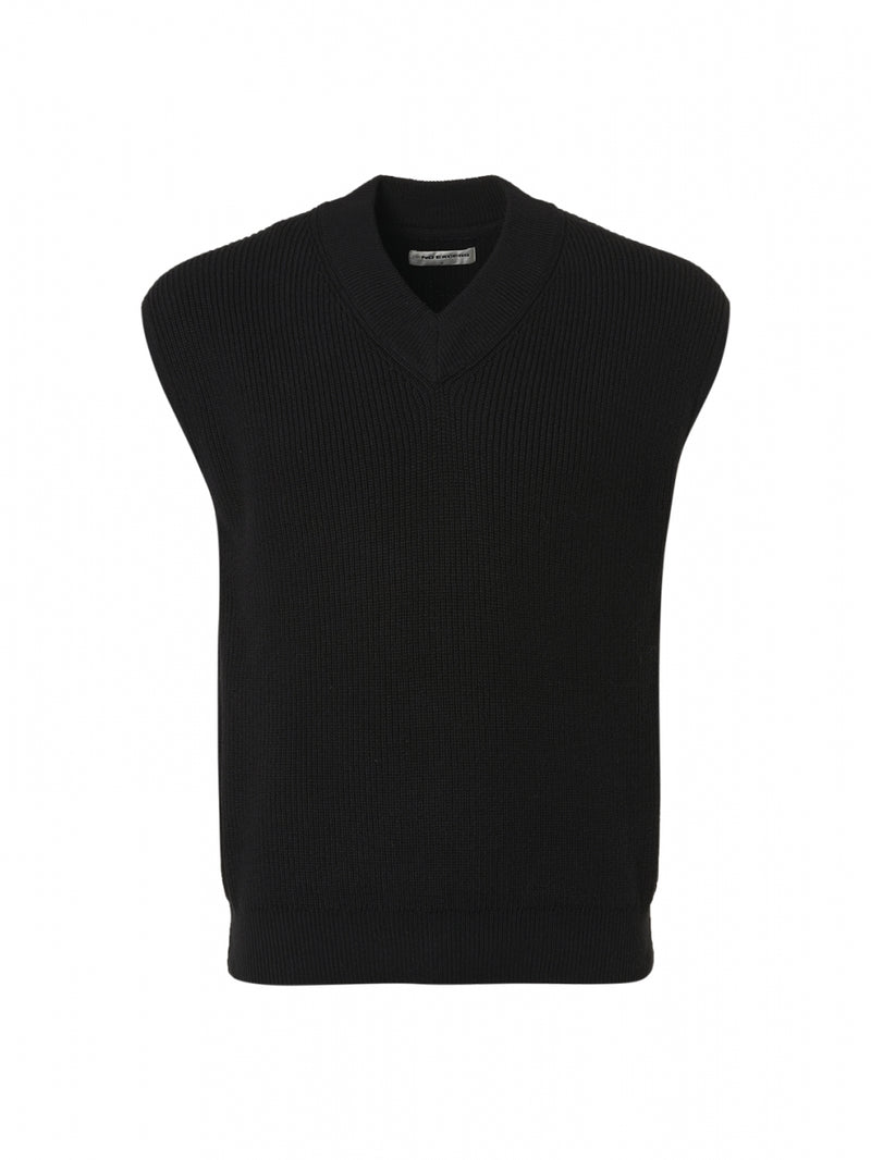 Spencer V-Neck Relief Rib Jacquard with Wool | Black