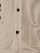 Cardigan Full Button V-Neck Rib Knit | Sand