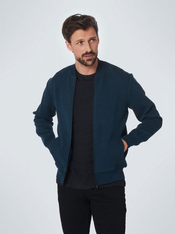 Sweater Full Zipper Double Layer Jacquard | Carbon Blue