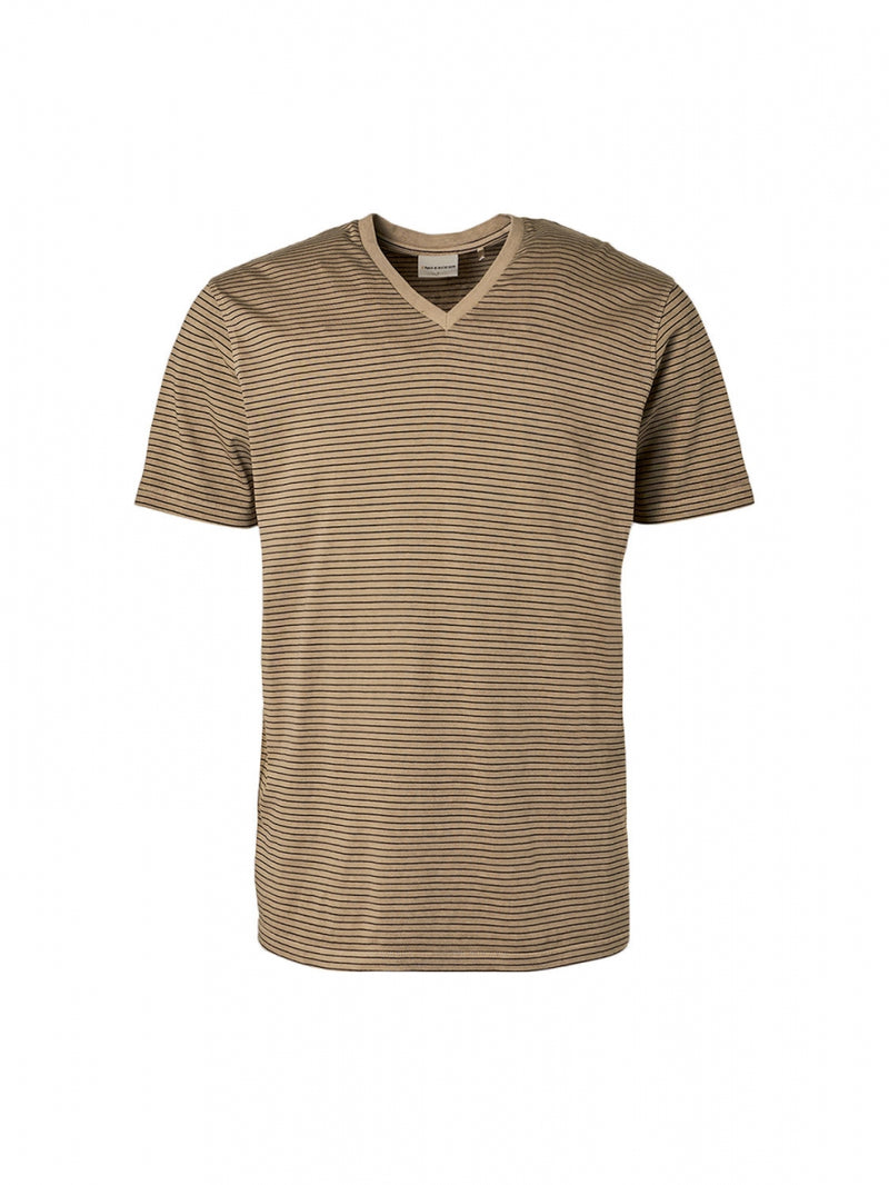 T-Shirt V-Neck 2 Coloured Stripes Garment Dyed | Sand