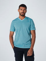 T-Shirt V-Neck 2 Coloured Stripes Garment Dyed | Light Aqua