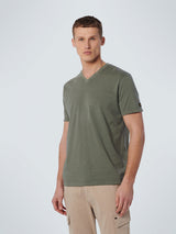 T-Shirt V-Neck 2 Coloured Stripes Garment Dyed | Smoke Green