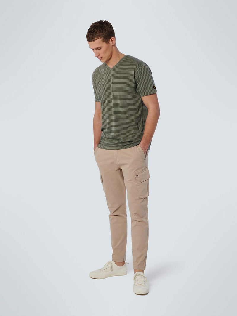 T-Shirt V-Neck 2 Coloured Stripes Garment Dyed | Smoke Green