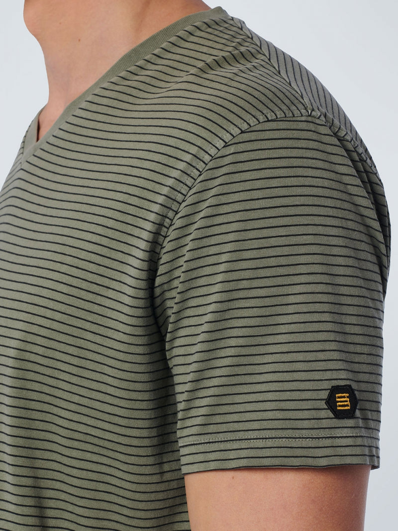 T-Shirt V-Neck 2 Coloured Stripes Garment Dyed | Smoke Green