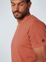 T-Shirt V-Neck 2 Coloured Stripes Garment Dyed | Papaya