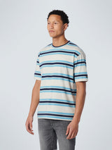 T-Shirt Crewneck Multi Coloured Melange Stripes | Light Aqua
