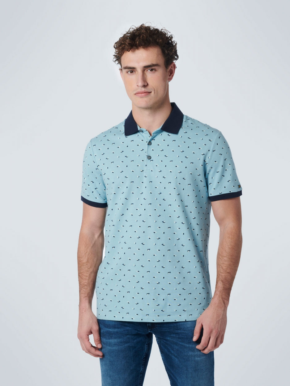 Polo Pique Allover Printed Stretch | Light Aqua – No Excess