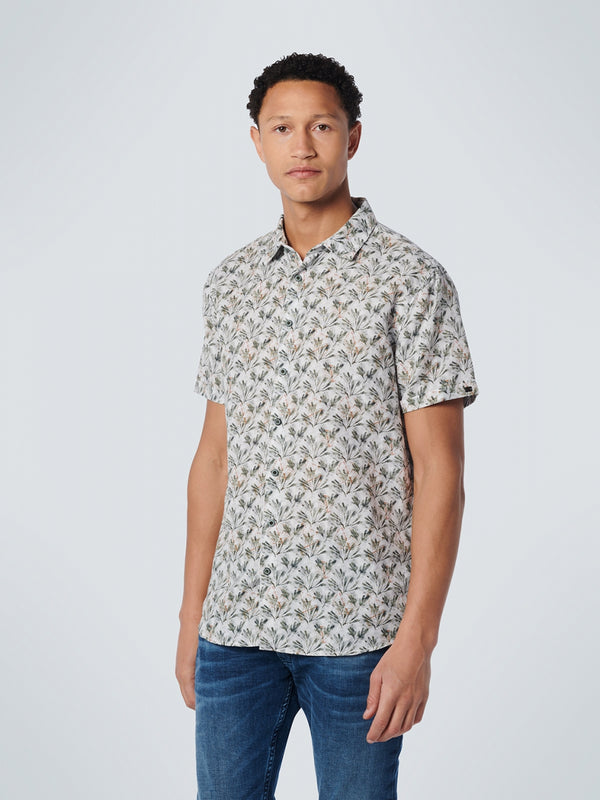 Shirt Short Sleeve Allover Printed With Linen Cotton | Army