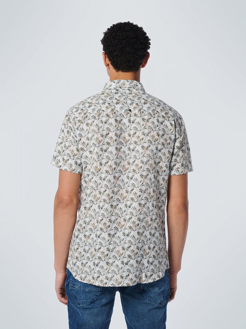Shirt Short Sleeve Allover Printed With Linen Cotton | Army