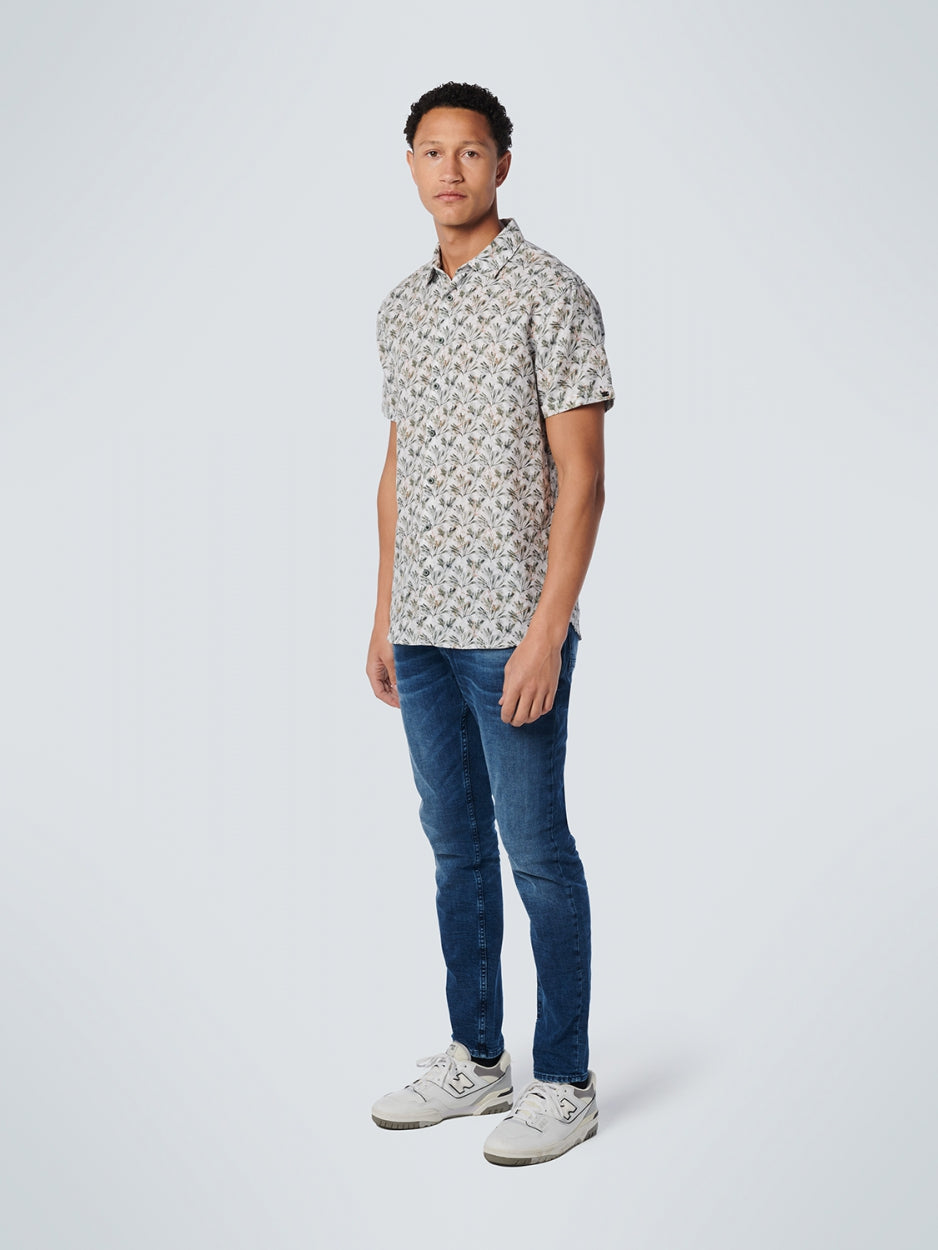Shirt Short Sleeve Allover Printed With Linen Cotton | Army