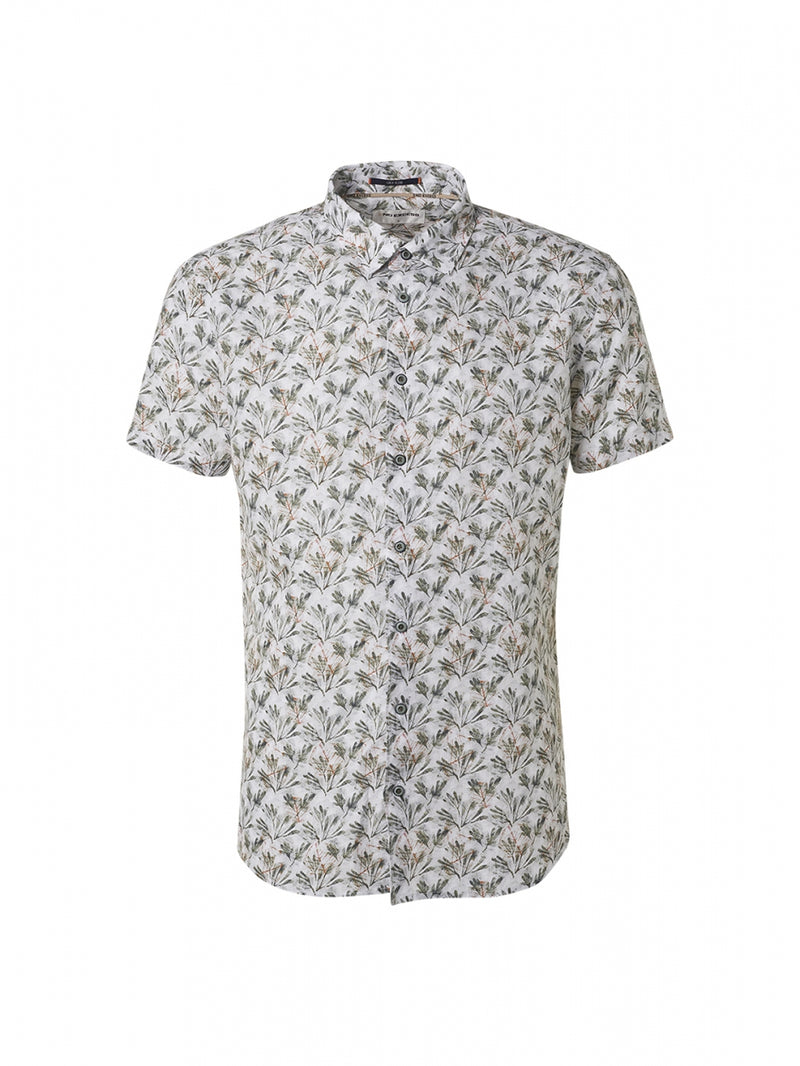 Shirt Short Sleeve Allover Printed With Linen Cotton | Army